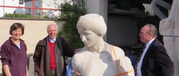 Kopf des Barbara-Denkmals beim Restaurator [Quelle: Verein der Freunde und Förderer Barbara-Denkmal e.V. Koblenz]